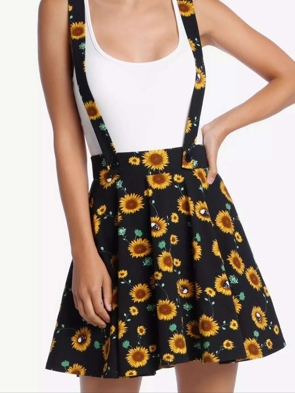 Hot Topic Skull Sunflower Suspender Skirt